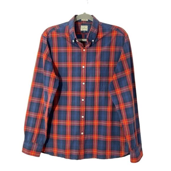 J. Crew Red and Navy Plaid Buttondown Shirt Size Large Preppy Button-Up Shirt - Picture 1 of 8